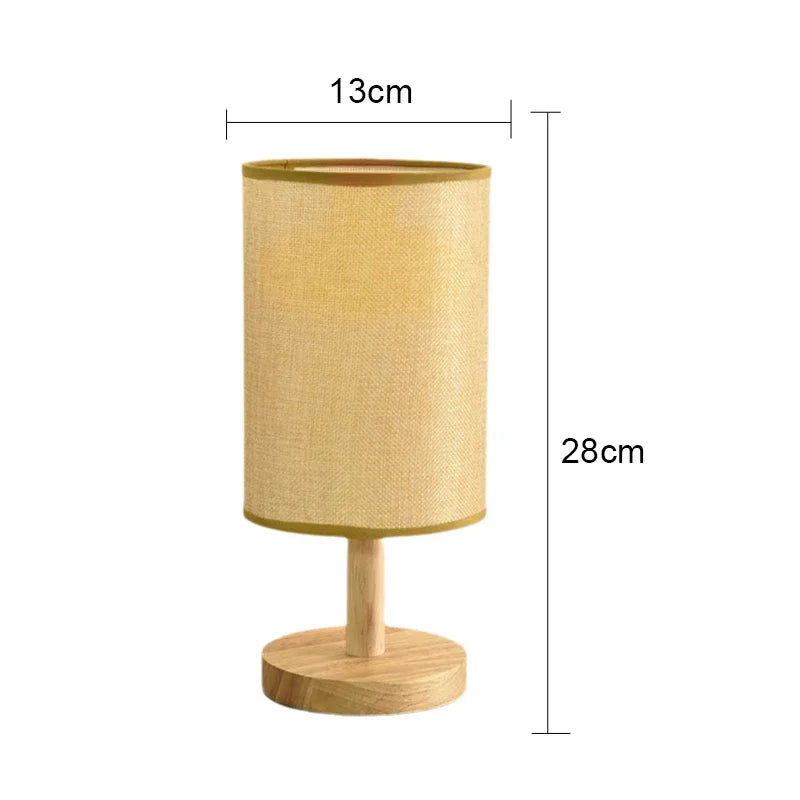 Aurora SilkGlow LED Table Lamp – Dimmable Asian Night Light with Wooden Base & Fabric Shade