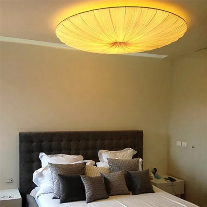 Wabi-Sabi Luxe Stoffen LED Plafondlamp – Minimalistische Rond Vliegende Schotel Hanglamp - hanglampen - in de kamer
