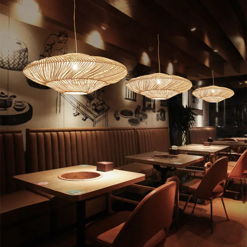 ZenRattan – Japanse Wabi-Sabi LED Hanglamp - plafondlamp - sfeerbeeld