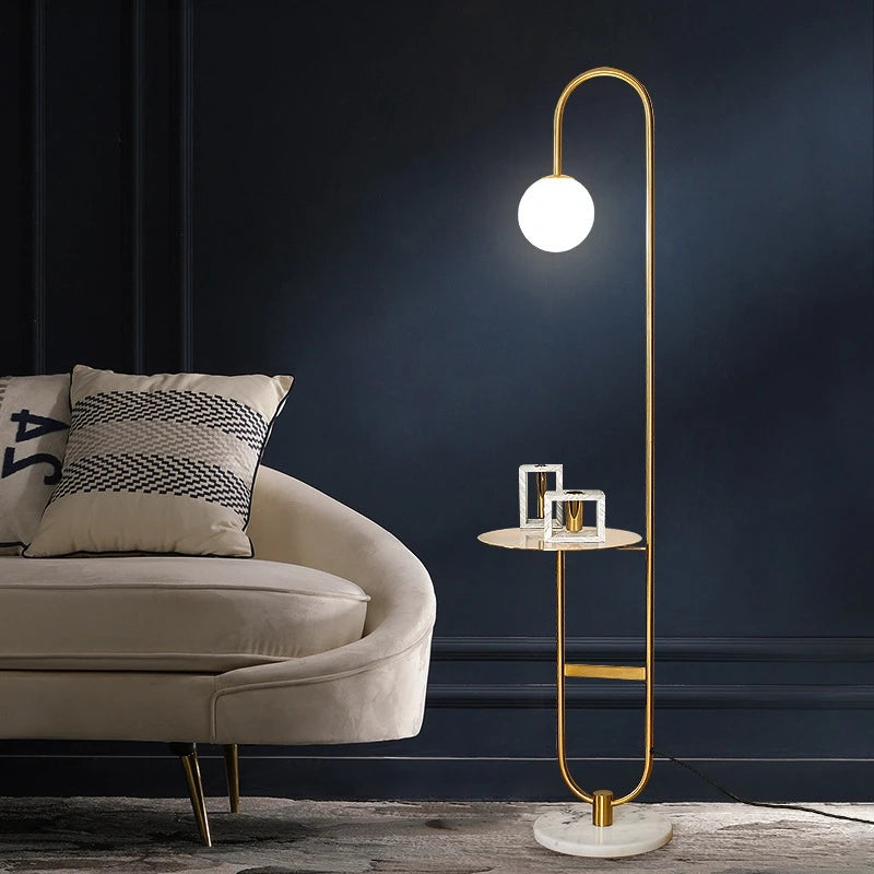 Nordic Luxury Floor Lamp with Marble Side Table 