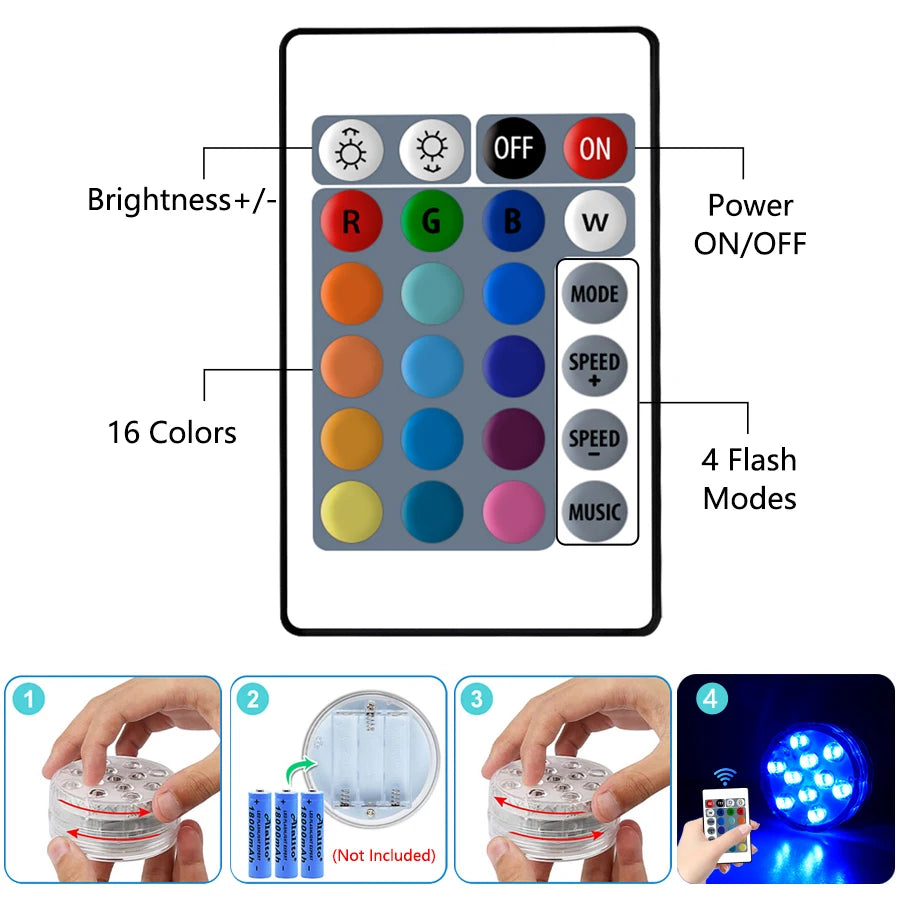 LUMISNAP 10-LED RGB Onderwaterlampen met Magnetische Bevestiging - buitenverlichting - in de kamer