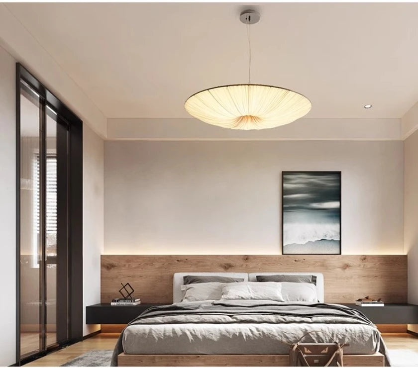 Wabi-Sabi Luxe Stoffen LED Plafondlamp – Minimalistische Rond Vliegende Schotel Hanglamp - hanglampen
