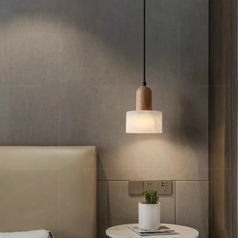 Lumina Wabi-Sabi Luxe Marmeren LED Hanglamp – Elegante Jade-Witte Sfeerverlichting - hanglampen - zijaanzicht