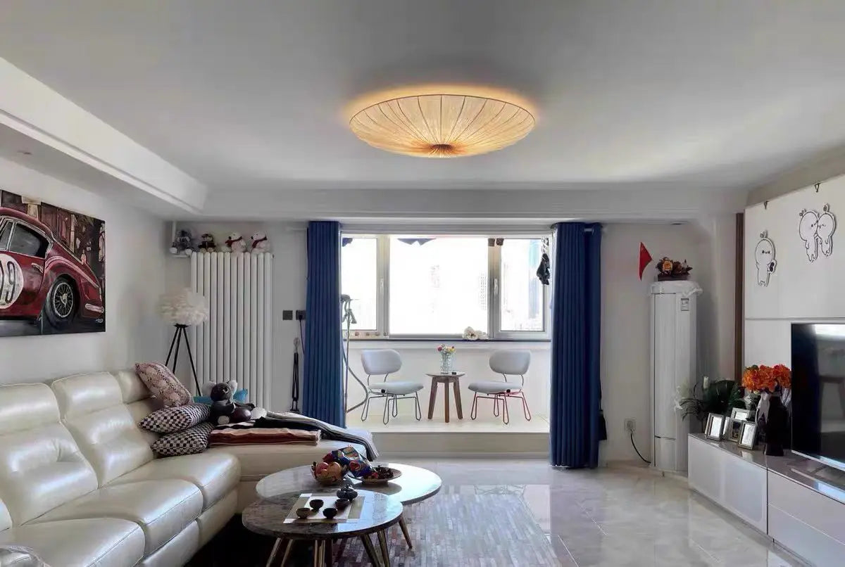 Wabi-Sabi Luxe Stoffen LED Plafondlamp – Minimalistische Rond Vliegende Schotel Hanglamp - hanglampen