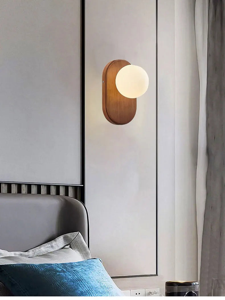 ZenLight Hikari Wandlamp – Japanse Massief Houten Wandverlichting met Frosted Glass | Vintage Nordic Design - wandlamp - mate