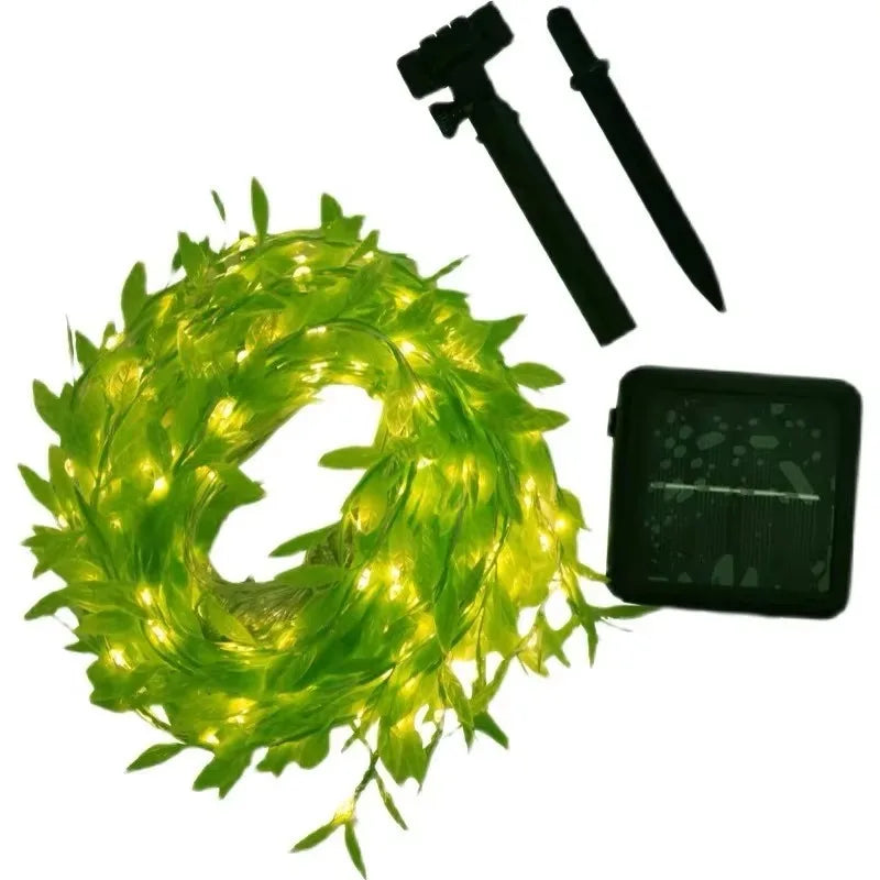 SolarLeaf Sfeerverlichting – Zonnelamp Slinger met Kunstbloemen & Bladeren - buitenverlichting - zijaanzicht