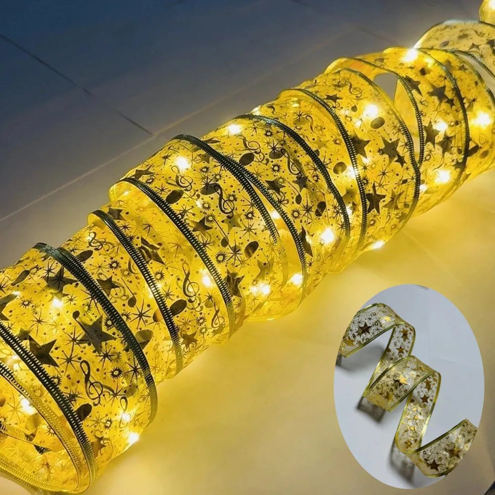 LumiRibbon Gouden Kerstlint Lichtslinger – 2M/5M/10M LED - buitenverlichting - materiaaldetail