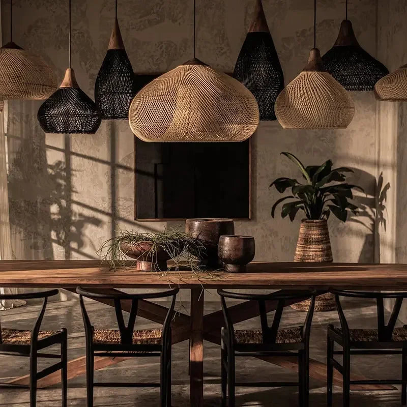 RattanaGlow: Handgeweven Rieten Hanglamp in Zuidoost-Aziatische Stijl - hanglampen - close-up