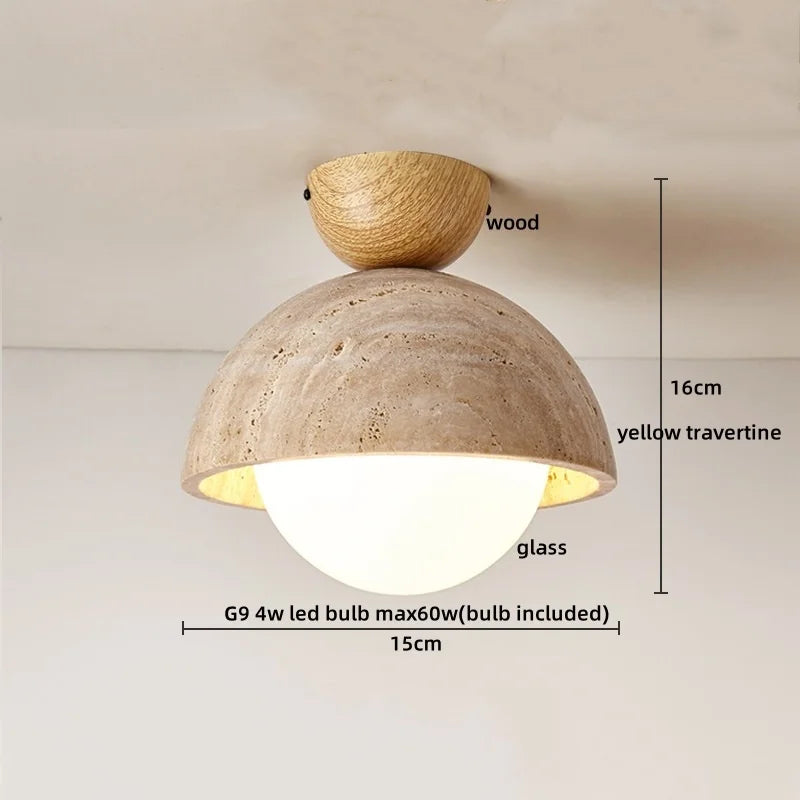 LumiSabi Travertin Natuursteen LED Plafondlamp – Moderne Wabi-Sabi Lamp - plafondlampen - afmetingen