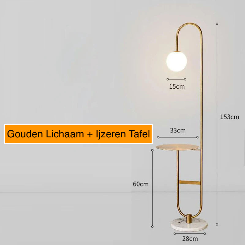 Nordic Luxe Vloerlamp met Marmeren Bijzettafel - vloerlamp - gemonteerd