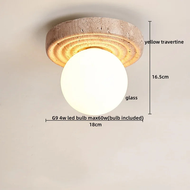 LumiSabi Travertin Natuursteen LED Plafondlamp – Moderne Wabi-Sabi Lamp - plafondlampen - verlicht