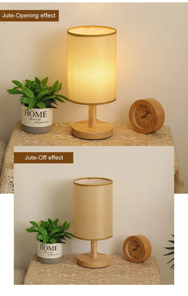 Aurora SilkGlow LED Tafellamp – Dimbare Aziatische Nachtlamp met Houten Basis & Stoffen Kap - tafellampen - in de kamer