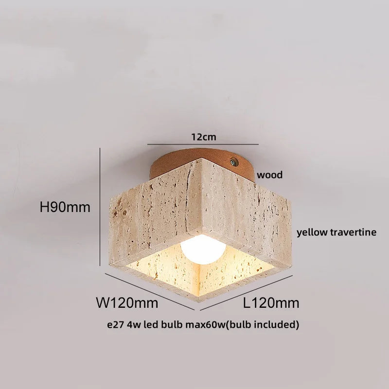 LumiSabi Travertin Natuursteen LED Plafondlamp – Moderne Wabi-Sabi Lamp - plafondlampen - verlicht