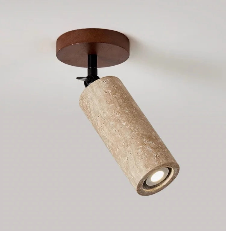 LumiSabi Travertin Natuursteen LED Plafondlamp – Moderne Wabi-Sabi Lamp - plafondlampen - in de kamer