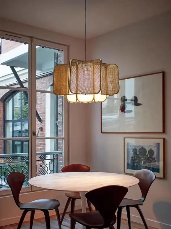 Japanse Wabi Sabi Boheemse Rotan Hanglamp - hanglampen - zijaanzicht