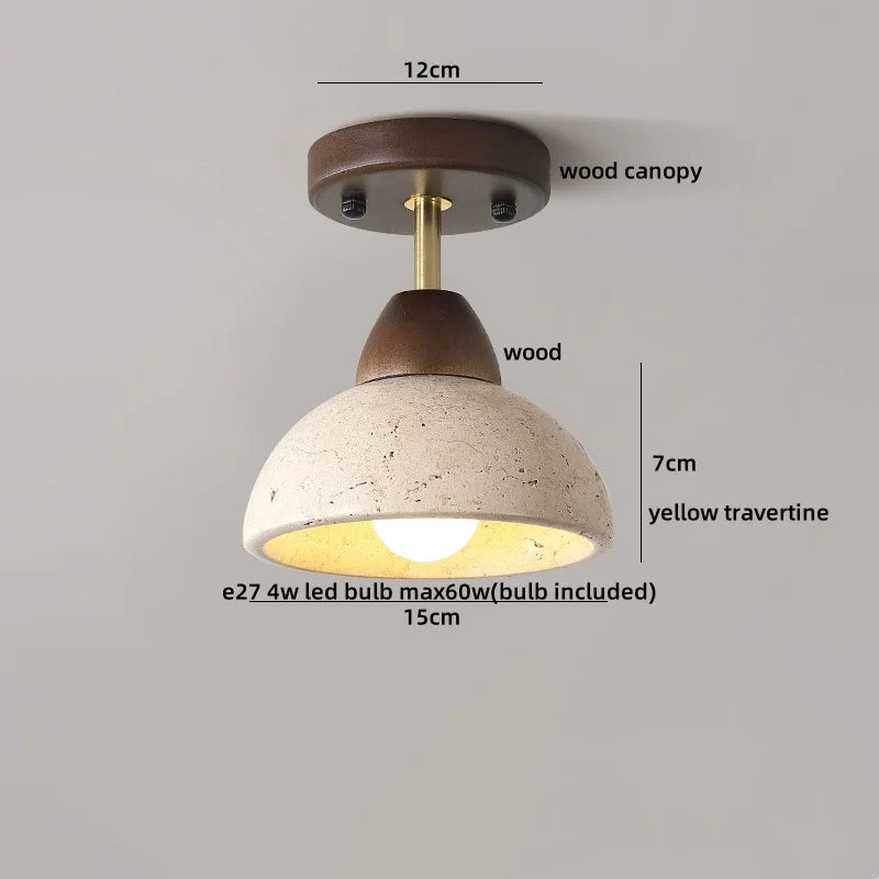LumiSabi Travertin Natuursteen LED Plafondlamp – Moderne Wabi-Sabi Lamp - plafondlampen - detail