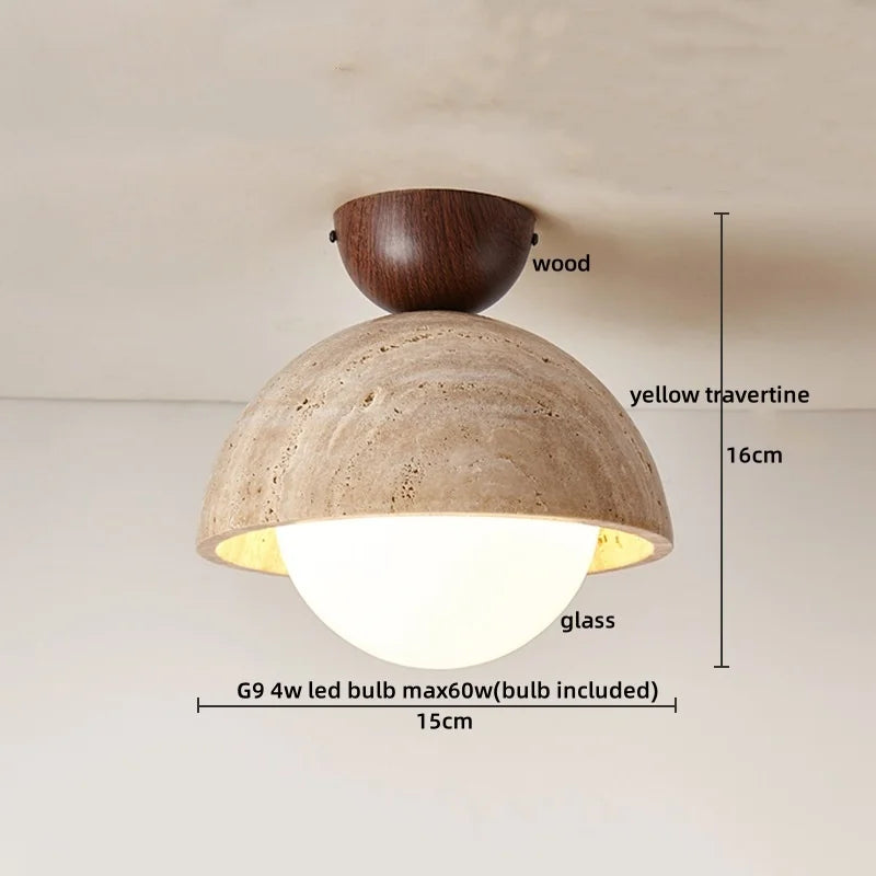 LumiSabi Travertin Natuursteen LED Plafondlamp – Moderne Wabi-Sabi Lamp - plafondlampen - gemonteerd