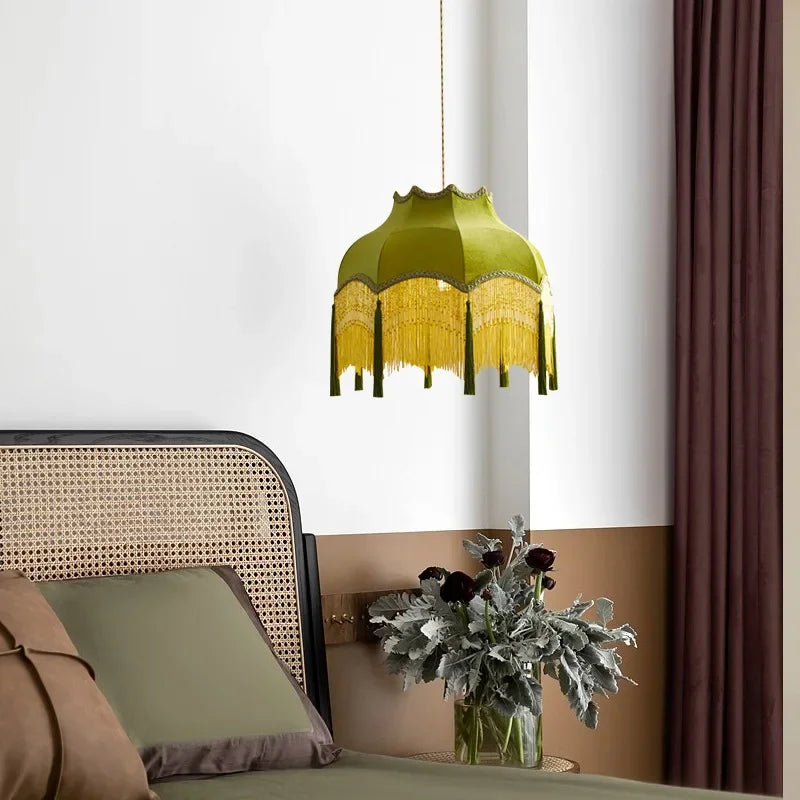 ChâteauLumière Franse Retro Koper & Stoffen Kwast Chandelier - hanglampen - zijaanzicht
