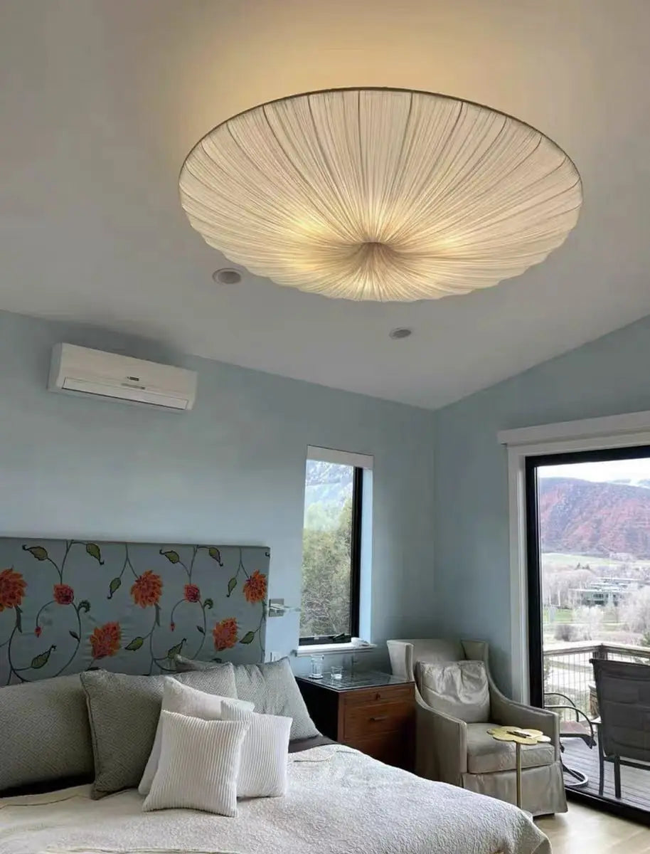 Wabi-Sabi Luxe Stoffen LED Plafondlamp – Minimalistische Rond Vliegende Schotel Hanglamp - hanglampen - materiaaldetail