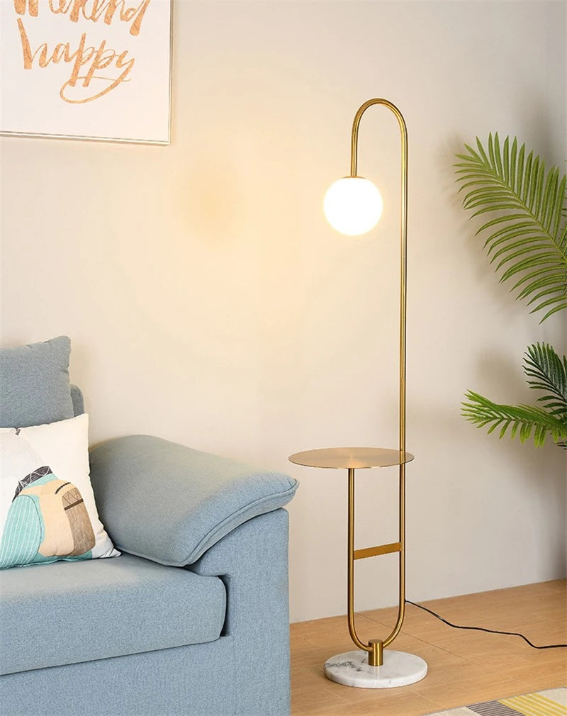 Nordic Luxe Vloerlamp met Marmeren Bijzettafel - vloerlamp