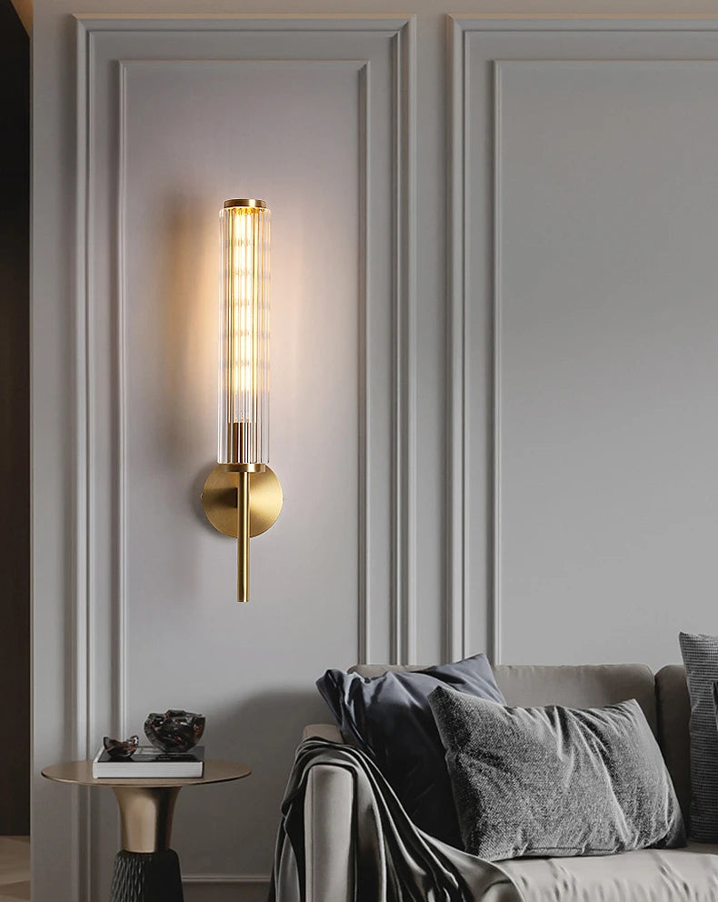 Moderne Luxe Gouden Wandlamp met Helder Glazen Kap - wandlamp - afmetingen