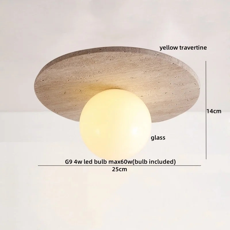 LumiSabi Travertin Natuursteen LED Plafondlamp – Moderne Wabi-Sabi Lamp - plafondlampen - in de kamer