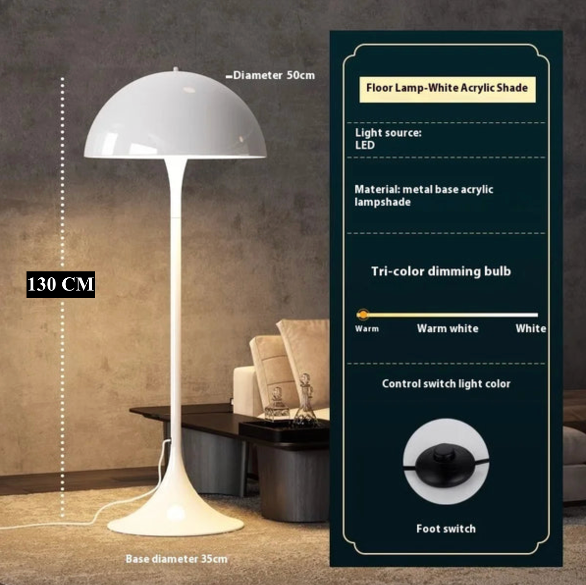 Scandinavisch Led Paddenstoel Vloerlamp - vloerlamp - close-up