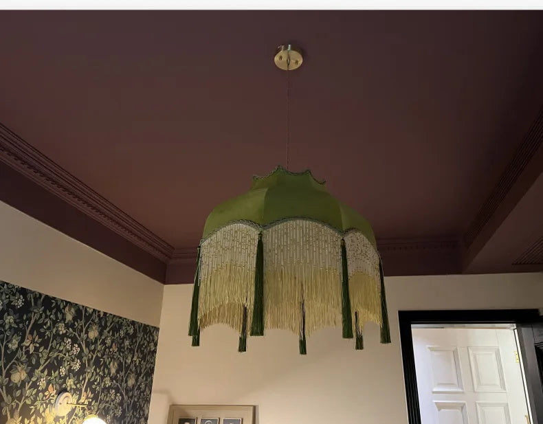 ChâteauLumière Franse Retro Koper & Stoffen Kwast Chandelier - hanglampen - zijaanzicht