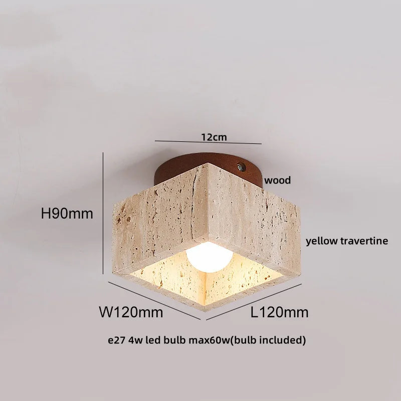 LumiSabi Travertin Natuursteen LED Plafondlamp – Moderne Wabi-Sabi Lamp - plafondlampen - sfeerbeeld