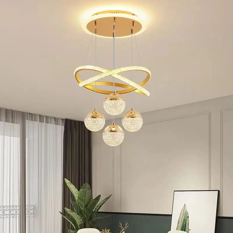 LumaCrest LED Hanglamp – Moderne Art Deco Sfeer voor Eetkamer en Woonruimte - plafondlamp - zijaanzicht