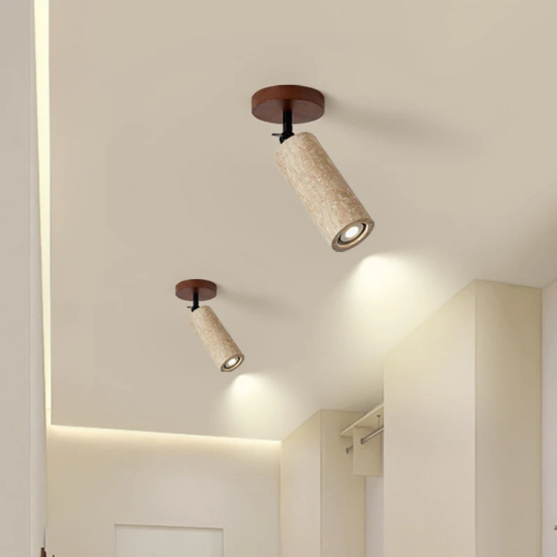 LumiSabi Travertin Natuursteen LED Plafondlamp – Moderne Wabi-Sabi Lamp - plafondlampen - zijaanzicht