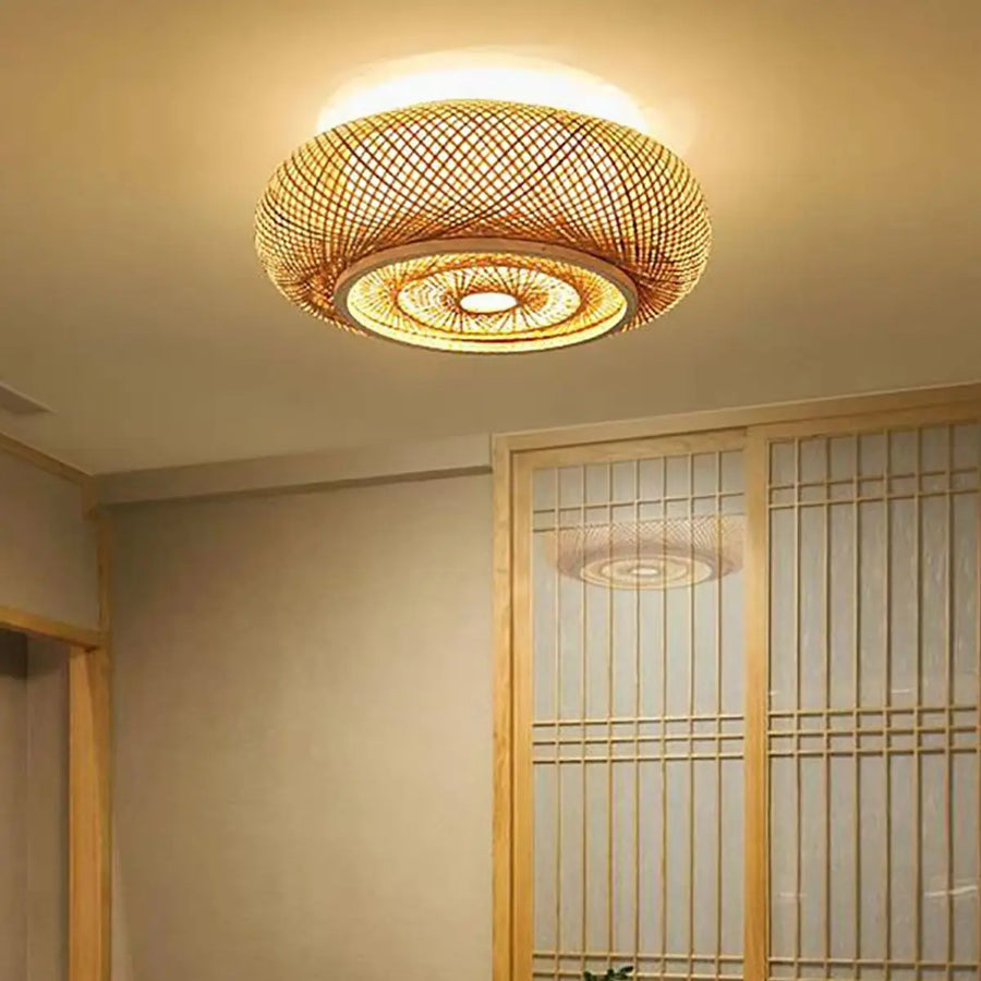 LumaBambu: Modern Bamboo Ceiling Lamp Flush-Mount