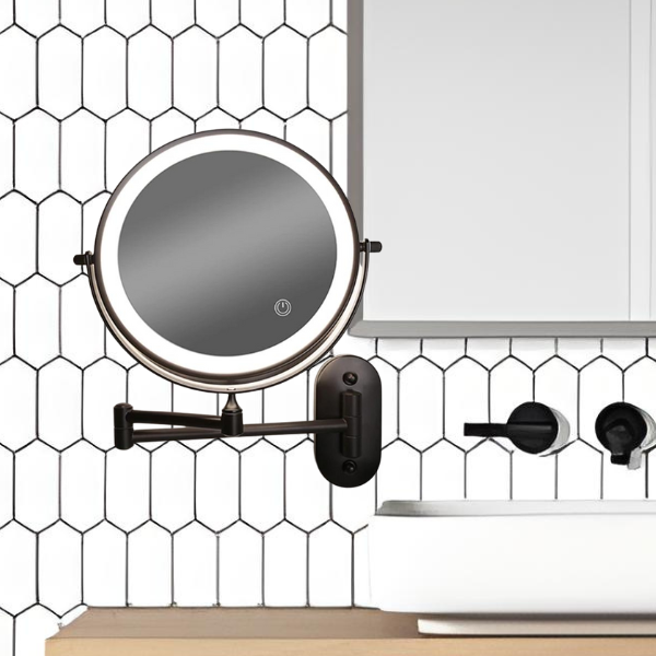 Zwarte Oplaadbare Led Vergrotende Spiegel Voor Make-Up En Badkamer - wandlampen - gemonteerd