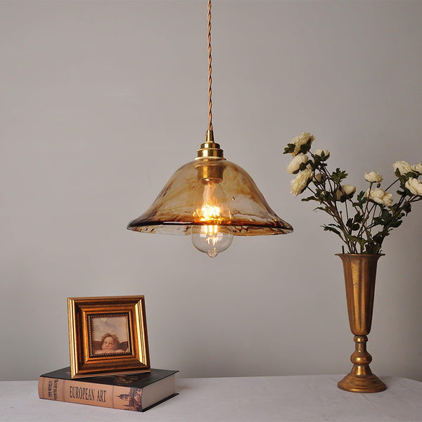 Vintage Bruin Glazen Hanglamp - hanglampen - verlicht