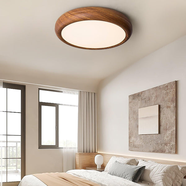 Ronde Plafondlamp Met Houtnerf - hanglampen - sfeerbeeld