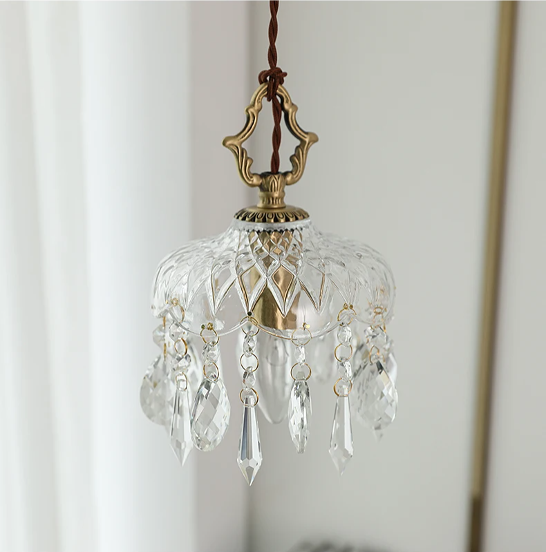 Franse Retro Glazen Hanglamp - hanglampen - zijaanzicht