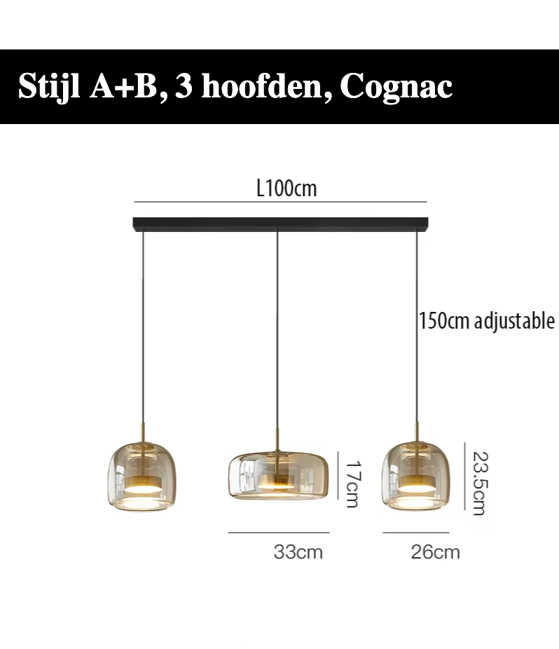 LumiGlow – Elegante Glassteen Hanglamp met LED-verlichting - hanglampen - afmetingen