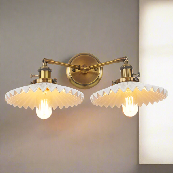Antieke Gouden Keramische Dubbele Lamp - wandlampen - in de kamer