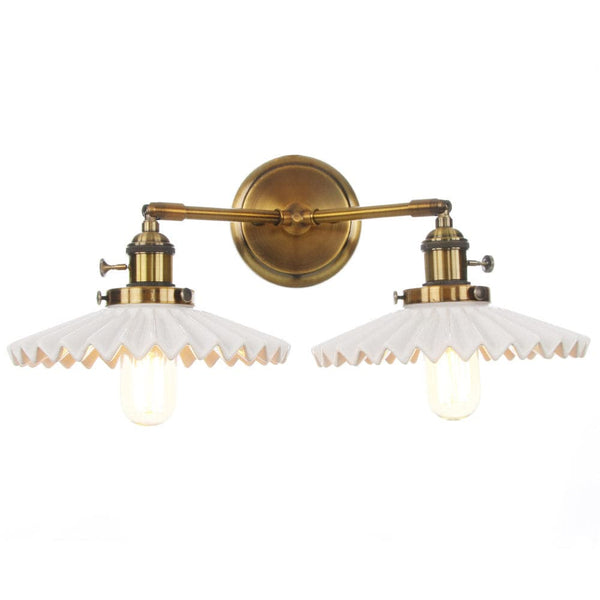 Antieke Gouden Keramische Dubbele Lamp - wandlampen - zijaanzicht