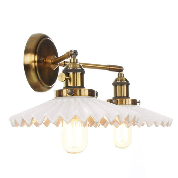 Antieke Gouden Keramische Dubbele Lamp - wandlampen - close-up