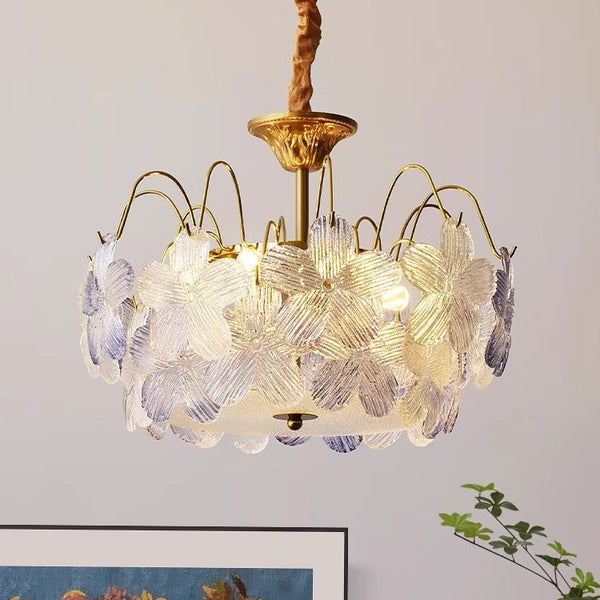 Vintage Bloemenkroonluchter Van Glas Voor De Woonkamer - plafondlamp - sfeerbeeld