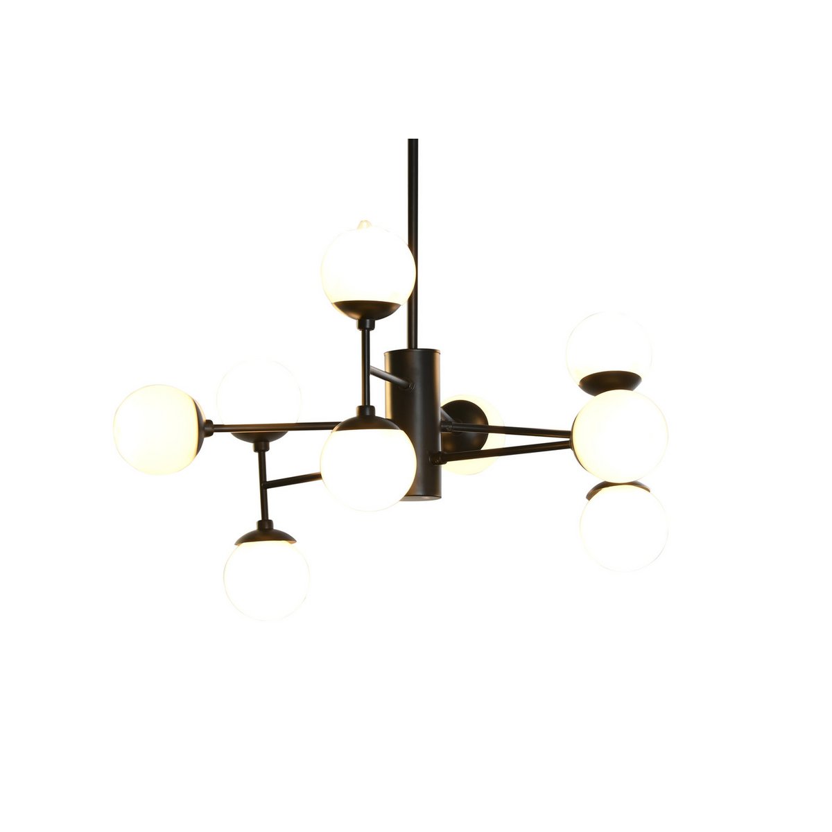 Alexandra Meti - Metalen Glazen Plafondlamp 80X80X60 9 Zwarte Ballen - plafondlampen - zijaanzicht