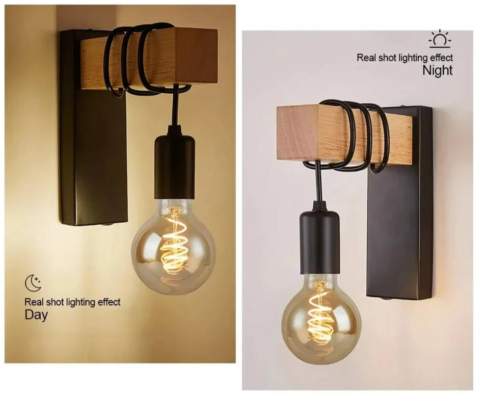RetroLume – Vintage Wandlamp van Hout & IJzer met LED E27 | Industrieel & Loft Design - wandlamp - in de kamer