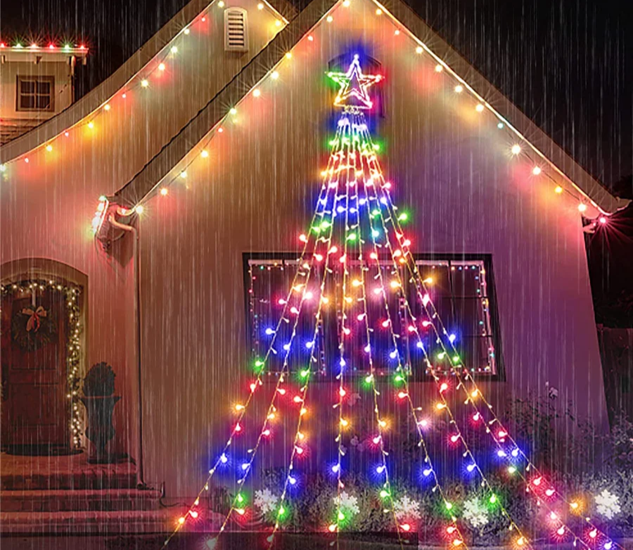 LumiCascade Kerst Waterfall LED Sterrenverlichting – 350 LED’s - buitenverlichting - sfeerbeeld