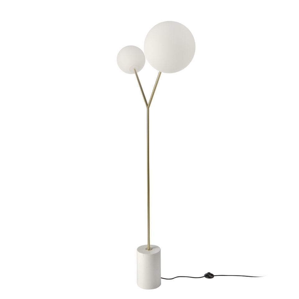 Angel Cerda - Staande Lamp In Calacatta Marmer, Verguld Staal En Wit Glas - vloerlampen - close-up
