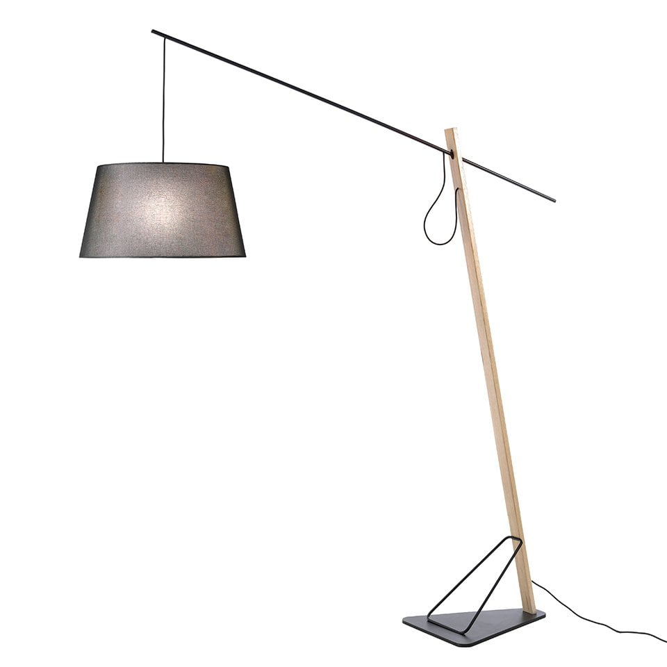 Angel Cerda - Staande Lamp In Zwart Staal En Eikenhout Met Stoffen Lampenkap - vloerlampen - zijaanzicht