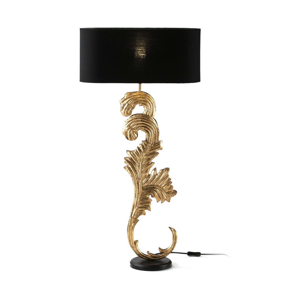 Alexandra Thai - Tafellamp 22X18X77 Hout Zwart/Goud Metaal met Zwarte Lampenkap - tafellampen