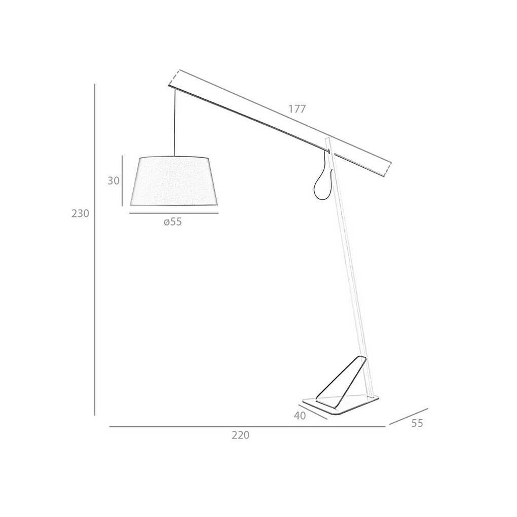 Angel Cerda - Standing Lamp in Black Steel and Oak with Fabric Lampshade