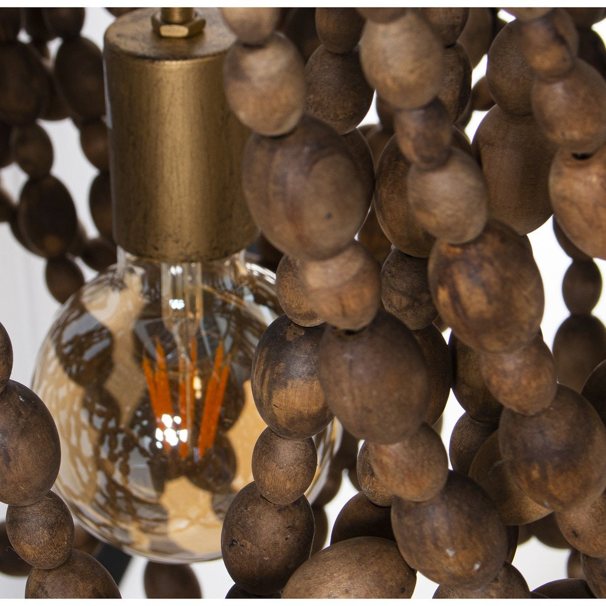 Alexandra Style - Metalen Plafondlamp Met Houten Kralen, 1Xe27, Max.60W °60X74/179Cm - hanglampen - zijaanzicht