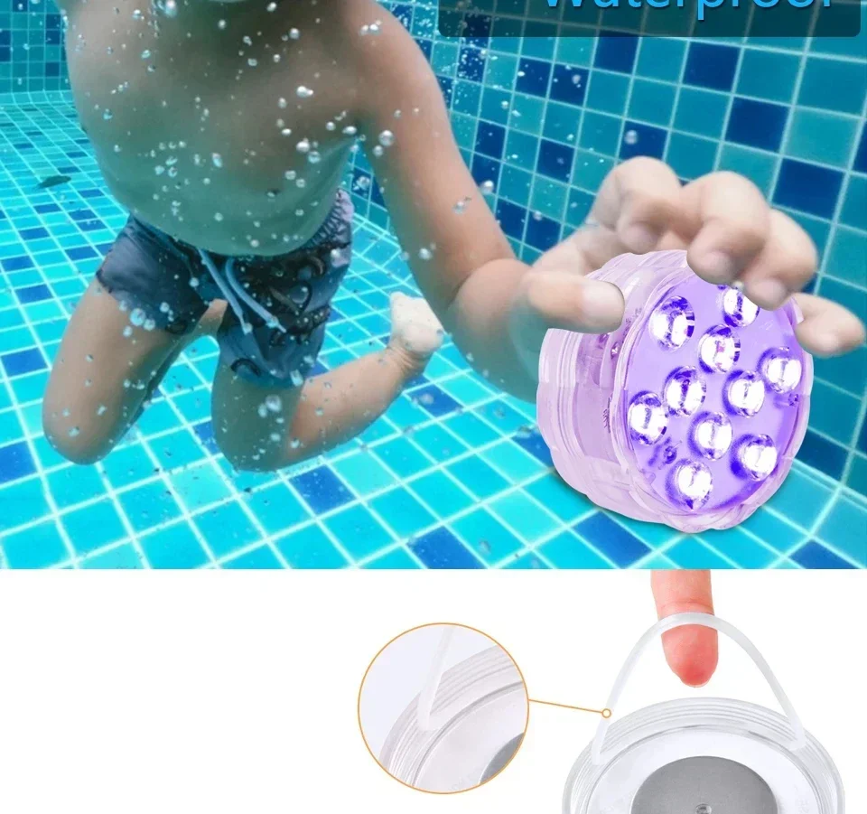 LUMISNAP 10-LED RGB Onderwaterlampen met Magnetische Bevestiging - buitenverlichting - gemonteerd